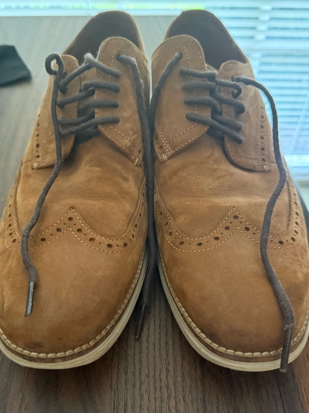 Cole Haan Tan Suede Wingtip Derby Shoes